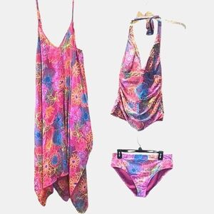 Into The Bleu Elegant 3 pc Swimwear Collection Medium Floral Make Me An Offer!!!